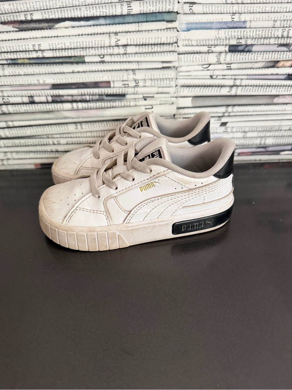 Puma Kids Cream and Black Low-Top Sneakers with Gold Logo
